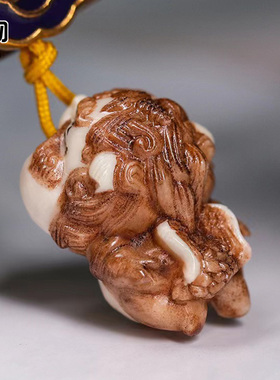 天然鹿角雕刻貔貅小霸王吊坠手工彩绘根付挂件项坠配饰配件