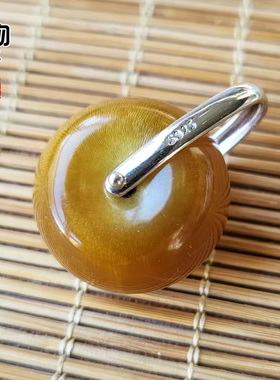 天然金丝牦牛角面包圈吊坠搭配925纯银U形扣挂件项坠饰品配件