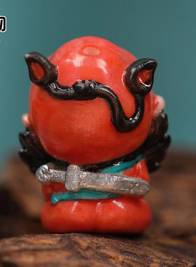 天然鹿角雕刻钟馗吊坠背云根付彩绘挂件项坠佛珠手串项链配饰配件