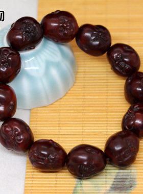 暗红牦牛角雕刻弥勒变脸手串