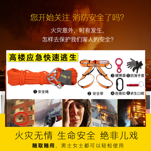 加粗钢丝绳应急逃生绳救援绳高楼火灾逃生救生装备家用高层缓降器 - 图0