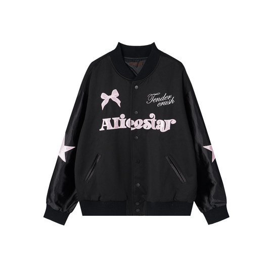 DUSK American butterfly embroidered baseball jacket women's spring, autumn and winter sweet and cool Korean style jacket contrast color top trendy