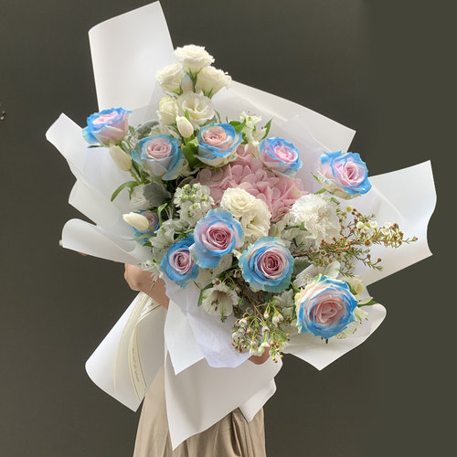 毕业季杭州鲜花同城速递玫瑰花桔梗混搭花束爱人生日花店配送女友