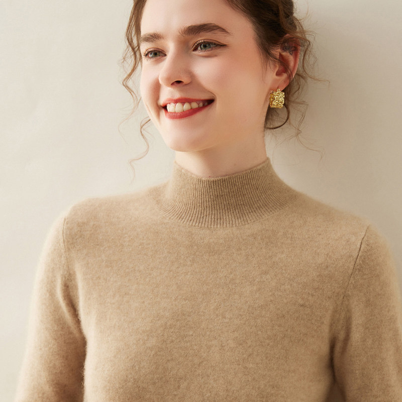 100%纯山羊绒衫2025新款半高纯色宽松针织打底衫内搭羊绒毛衣女,淘宝优惠券,粉丝福利购,淘宝优惠卷