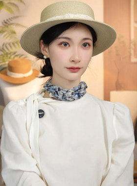 夏季青黛水纹西丽纱飘带丝巾领巾