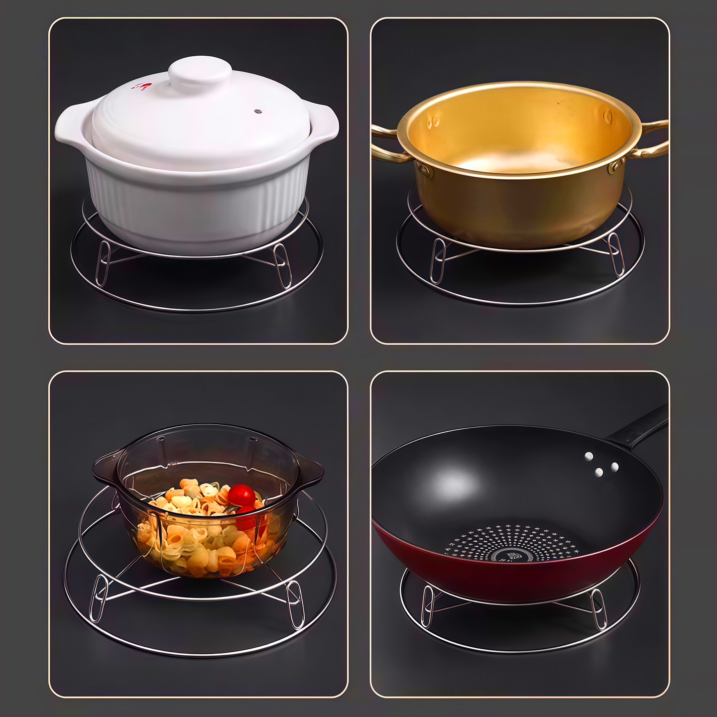 不锈钢锅架厨房家用置物架子放锅盖隔热防烫锅具锅垫支架蒸架收纳