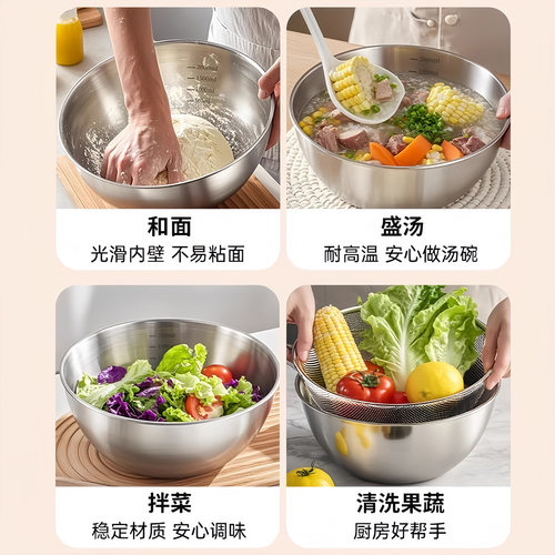 不锈钢盆子沥水篮洗菜盆洗米筛淘米神器食品级滤水篮过滤漏网筐筛 - 图3