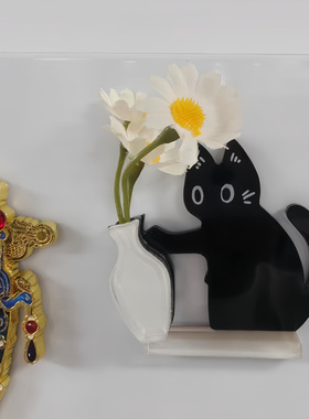 小猫推瓶子磁吸式冰箱贴胡须收纳