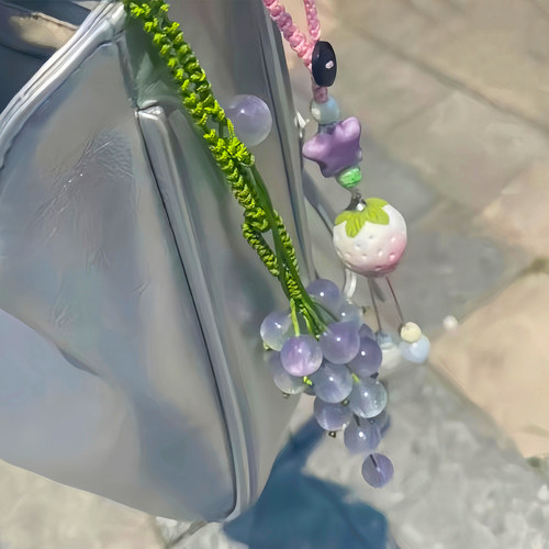 变色葡萄手工diy挂件紫外线变色珠子编织车挂包挂钥匙扣手机挂件 - 图3