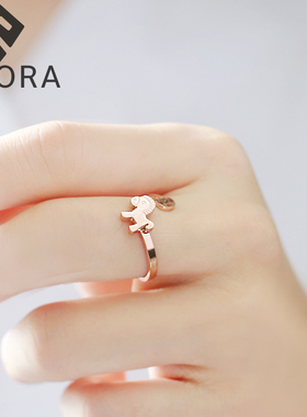 小马生肖钛钢戒指女开口不掉色