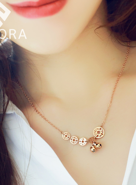 2025招财铜钱铃铛钛钢项链不掉色