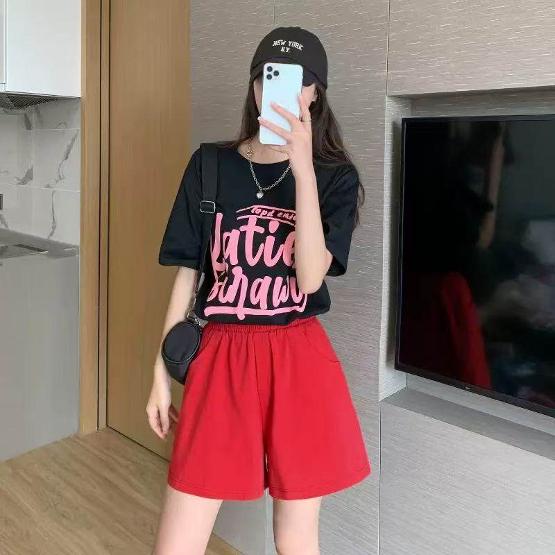 韩式高腰工装短裤女夏季宽松显瘦休闲直筒五分裤大红色多巴胺风,淘宝优惠券,粉丝福利购,淘宝优惠卷