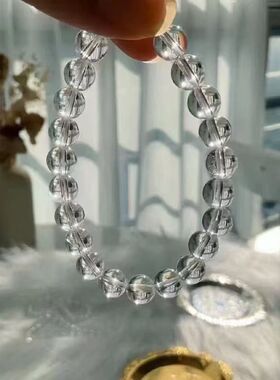 双A级天然白水晶手链冰种无棉絮天然水晶圆珠 素圈手串手饰品批发