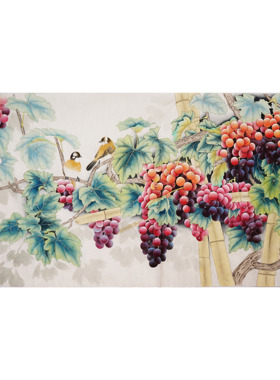 葡萄四尺精品手绘中式题款工笔画