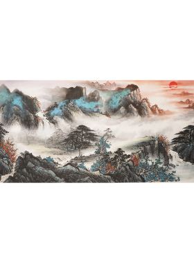 淡彩青绿山水画中式宣纸无款画