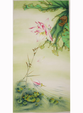 四尺工笔画国画荷花竖款纯手绘