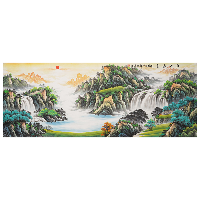 纯手绘山水国画中式客厅办公室江山如画聚宝盆聚财靠山装饰画0057 - 图3