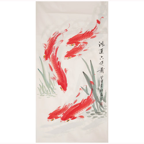 三尺国画鱼玄关水墨画手工字画纯手绘九鲤如意九鱼图邵磊画00254 - 图1