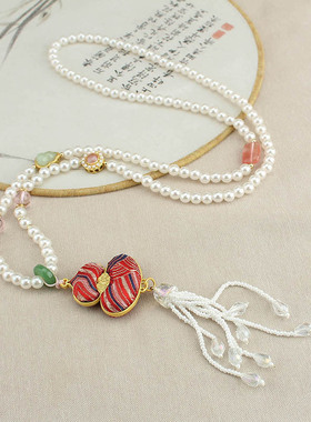 复古双面仿宋锦葫芦项链