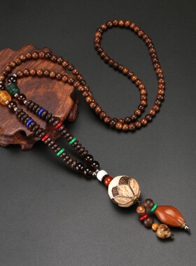 民族风长款酸枝木INS嘻哈毛衣链