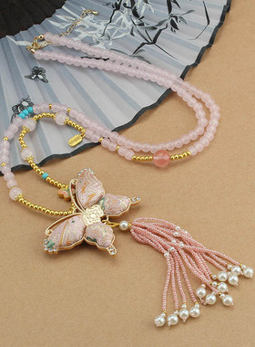 新中式非遗宋锦蝴蝶流苏项链女