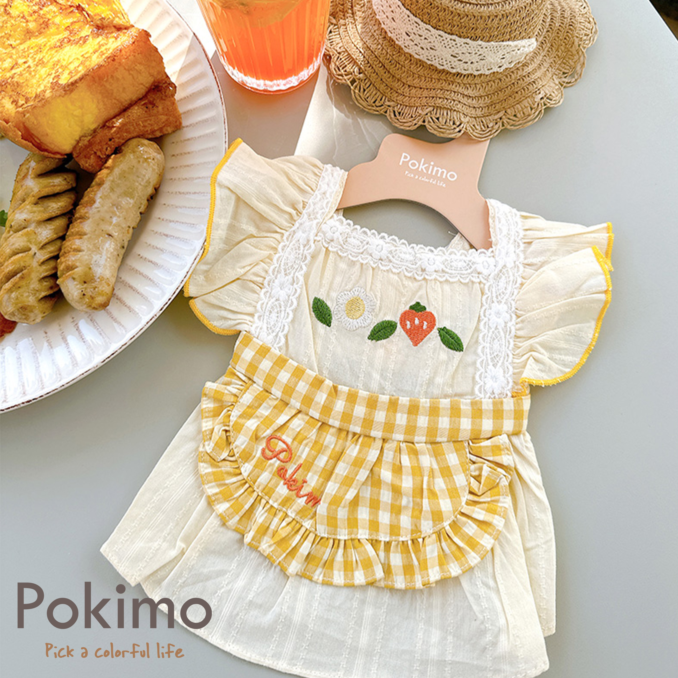 新品PokiMo夏季宠物连衣裙比熊博美马尔济斯围裙狗狗纯棉薄款衣服 - 图2