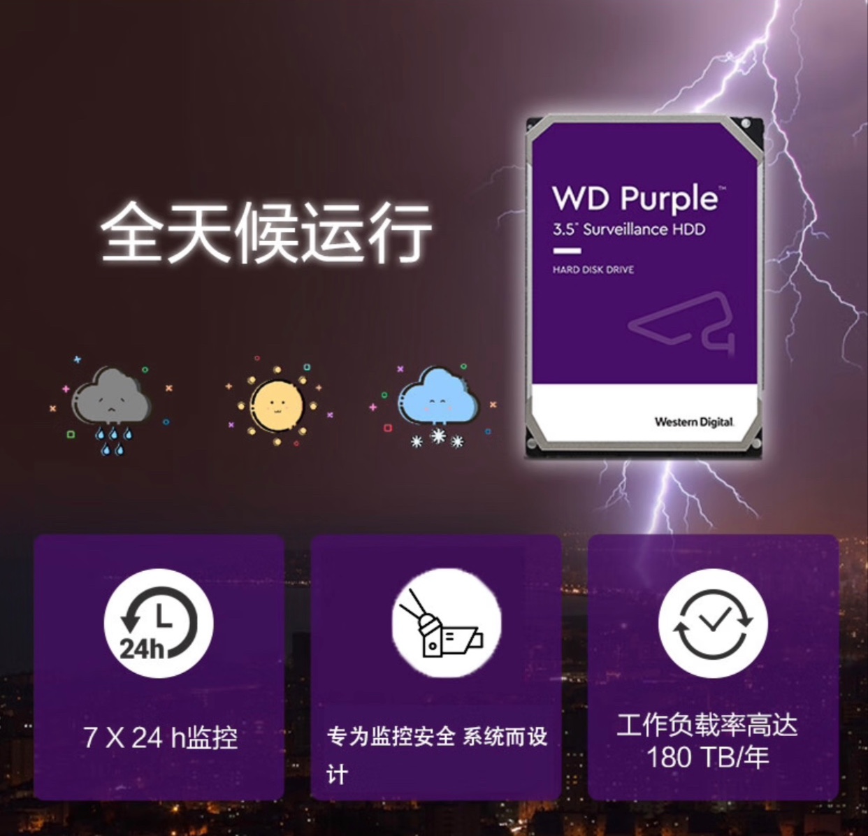 WD/西部数据 WD43PURZ 4TB紫盘安防监控台式CMR机械硬盘4tb - 图1