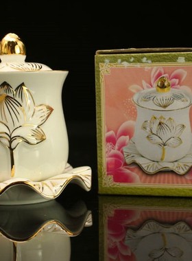 北京观音菩萨陶瓷描金供水杯