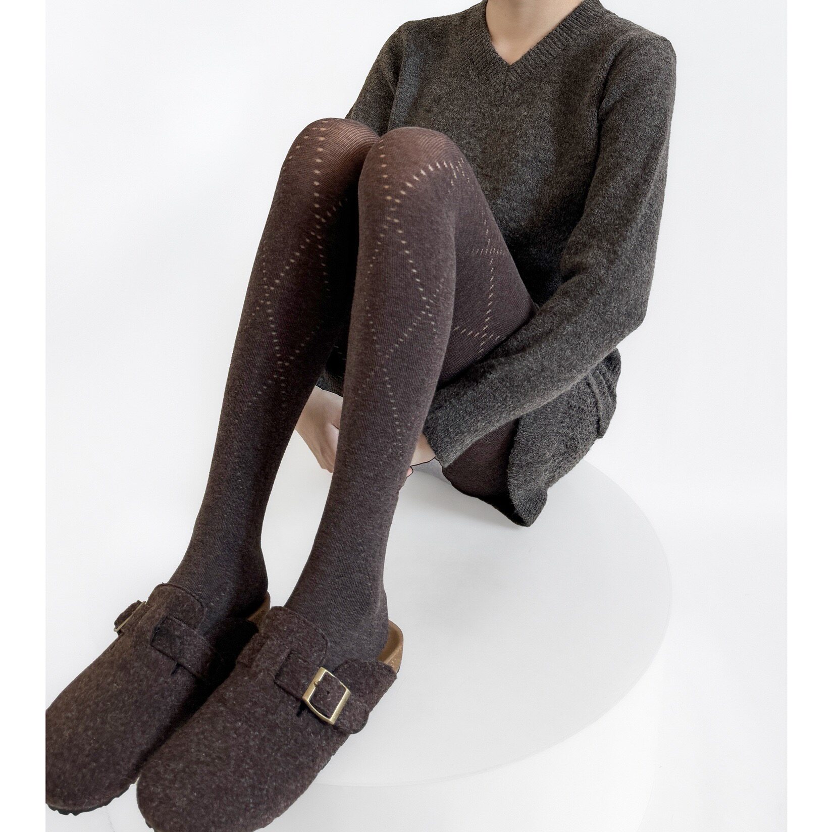 灰色连裤袜miu系秋冬季保暖针织外穿菱格春秋显瘦洋气打底袜女士,淘宝优惠券,粉丝福利购,淘宝优惠卷