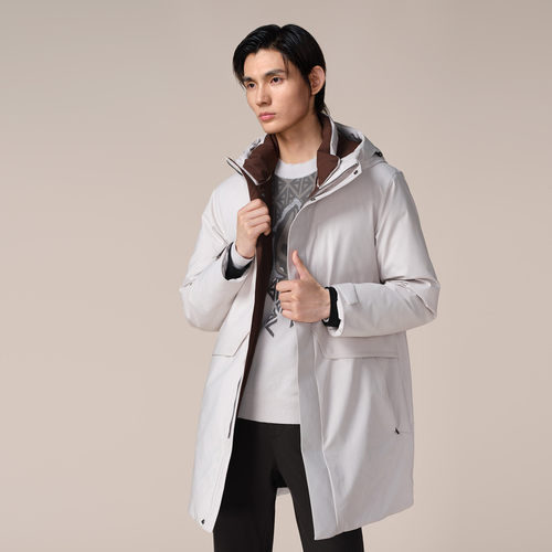 堡尼秋冬新品商务长款可脱卸帽羽绒服鹅绒保暖休闲外套ES713182H - 图1