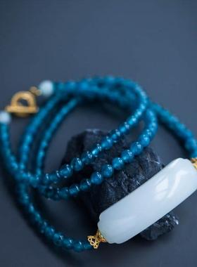 【平安无事】和田玉手牌18K金配饰手串