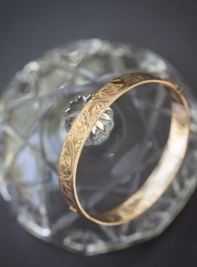 英国西洋古董9K包金手镯錾刻唐草纹