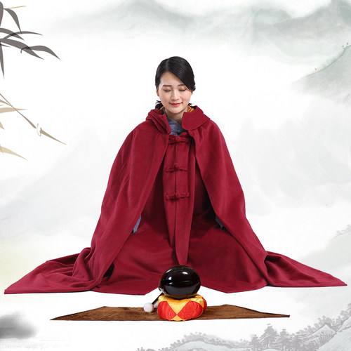 圆弘双层毛绒加厚款居士服僧服冬季打坐服马甲打坐披风禅修斗篷男 - 图0