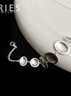 s925银法式复古简约素银圆饼手链