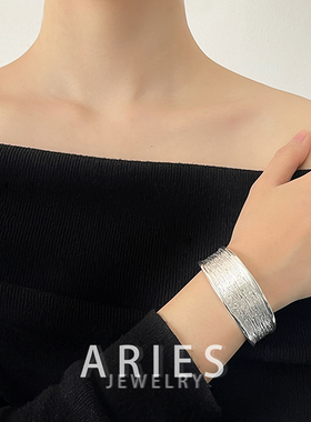 重工女生S925纯银拉丝肌理手镯