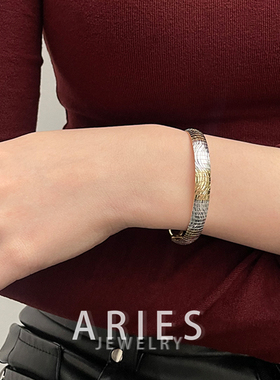 s925银意大利水波纹双色复古手链