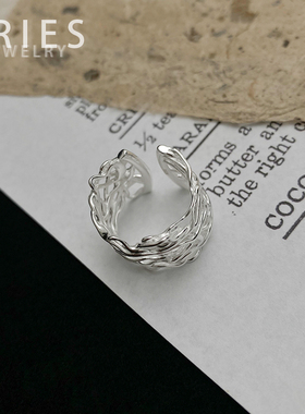 s925冷淡风不规则镂空宽版戒指