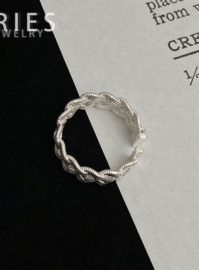 S925纯银麻花编织纹路戒指