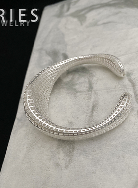 s925银法式风格3D镂空设计感手镯