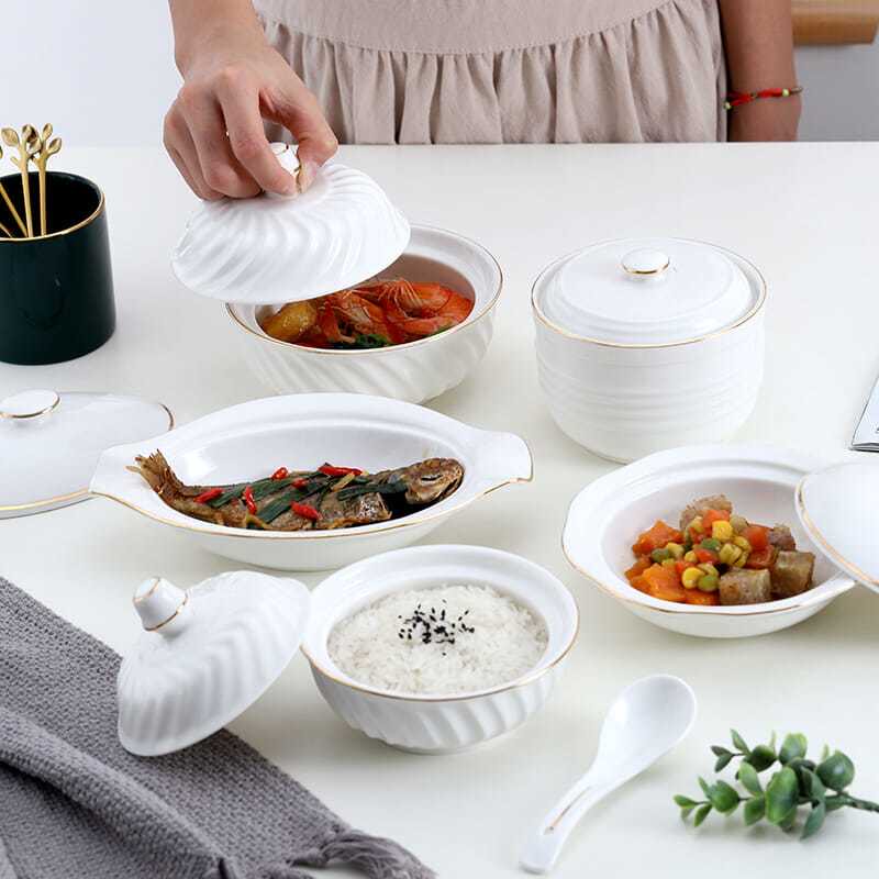 陶瓷带盖月子餐具套装碗盘月子会所用瓷 一人份炖盅汤盅印字logo