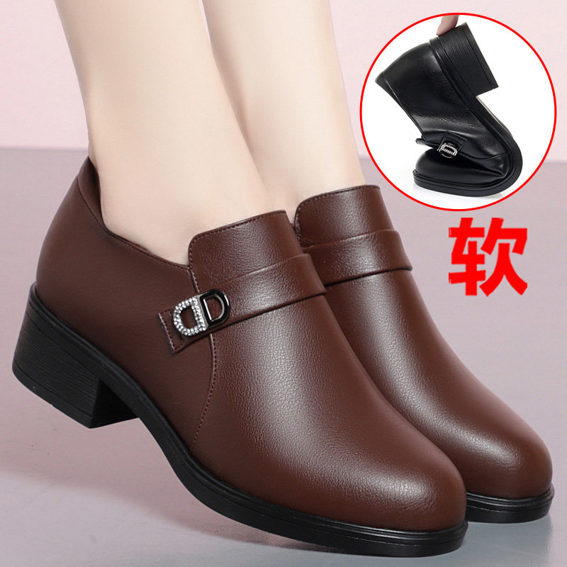 妈妈鞋子软底2025年春季单鞋百搭女鞋中年中老年中跟真皮深口皮鞋,淘宝优惠券,粉丝福利购,淘宝优惠卷