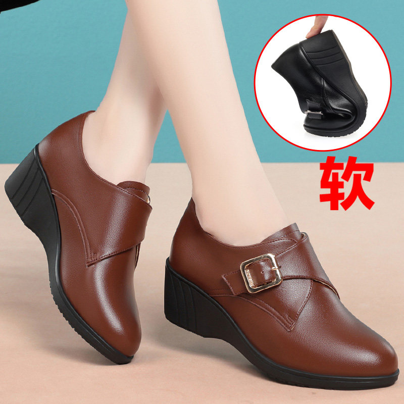 妈妈鞋单鞋坡跟真皮软底舒适大码春季女鞋中年鞋子春秋款女士皮鞋,淘宝优惠券,粉丝福利购,淘宝优惠卷