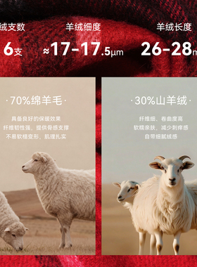 ELLE羊绒格纹围巾女士秋冬季经典