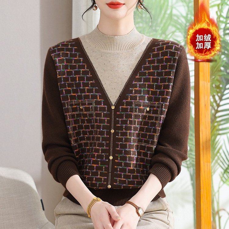 妈妈冬装加厚针织衫2025新款中老年女士洋气高贵秋冬加绒打底毛衣,淘宝优惠券,粉丝福利购,淘宝优惠卷