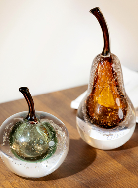 高级感苹果梨桌面琉璃摆件客厅玄关壁龛格子电视柜吧台装饰工艺品