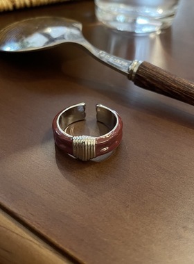 复古安格拉红设计感金属开口戒指