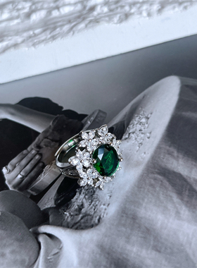 欧美精致高级感祖母绿复古戒指