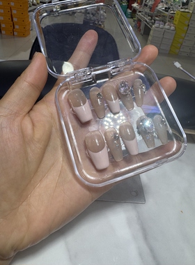 手工穿戴甲高级感美甲贴片法式渐变粉色简约百搭中长款