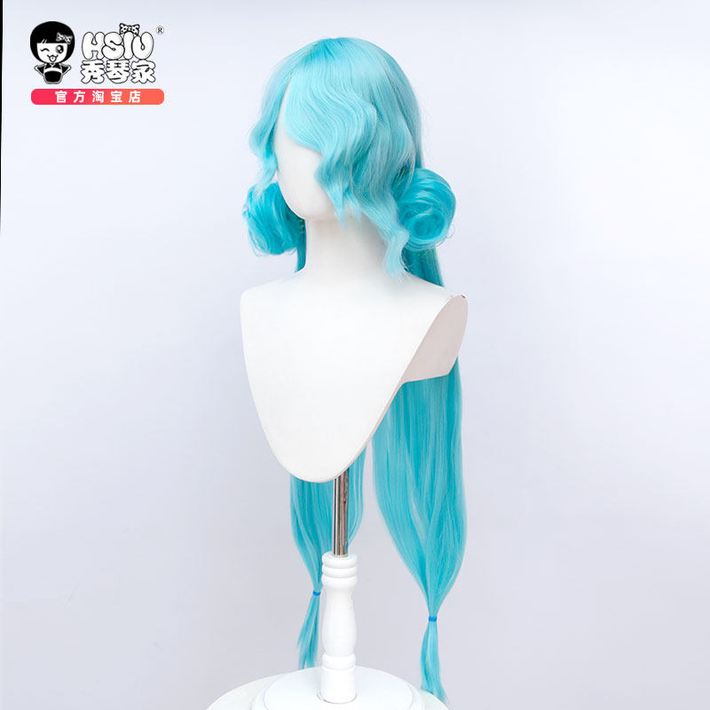 秀琴家无期迷途娜恰cos假发蓝绿色偏卷刘海发包戒指帽子_虎窝淘