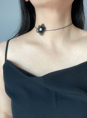 复古纯欲少女心可爱甜美珍珠雪纱花choker颈链项链简约锁骨链项圈